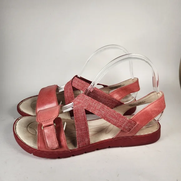 BORN Women's Dark Rose Sandal Size 10 Sling Back Leather Wedge Open Toe Shoe - Picture 9 of 10